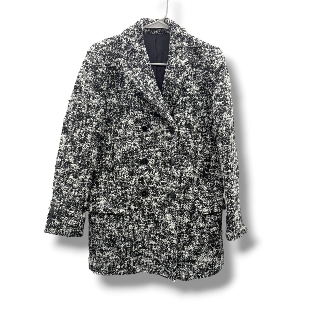 The Kooples Tweed Coat Womens 38 Black White Double Breasted Wool Blend Jacket‎